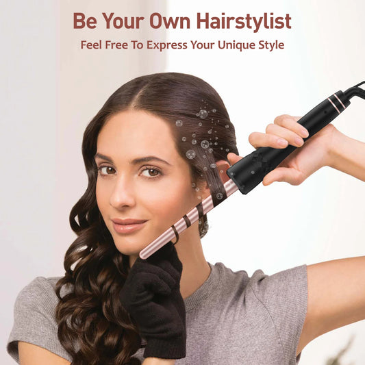 5-In-1 Curling Iron Set, Hair Waver, Curling Irons for Hair, Curling Wand Set, Hair Crimper Hair Curler, Hair Tool Kit with Thermal Brush, Gift for Women, Pink