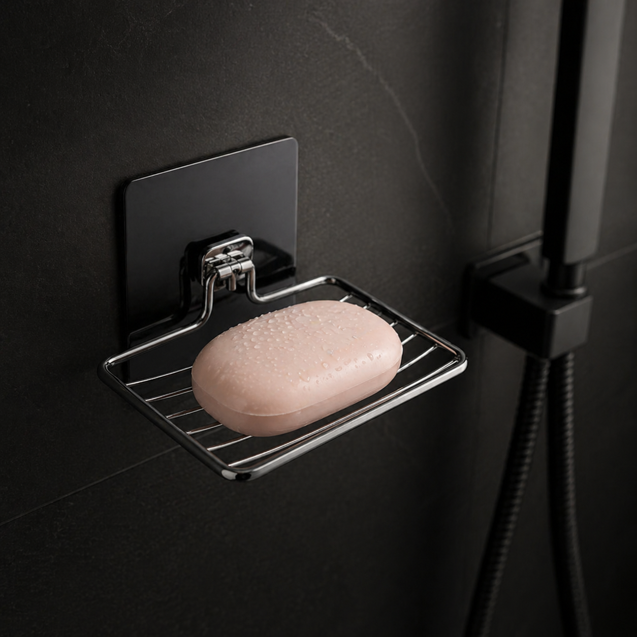 1Pc-Stainless Steel Soap Rack Punch-Free Nail-Free Bathroom Single Layer Drain Wall Hanging Sucker Soap Box Light Luxury Shelf