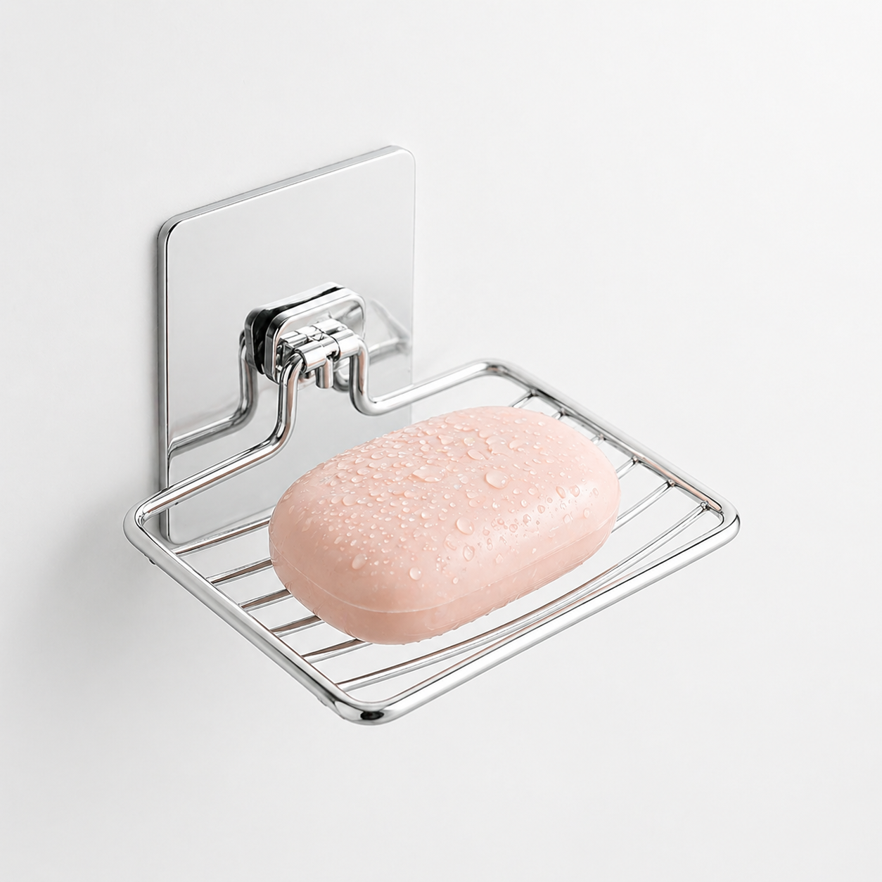 1Pc-Stainless Steel Soap Rack Punch-Free Nail-Free Bathroom Single Layer Drain Wall Hanging Sucker Soap Box Light Luxury Shelf