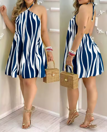 Floral Print Halter Neck Dress Boho Backless Halter Dress for Spring Summer Women'S Clothing